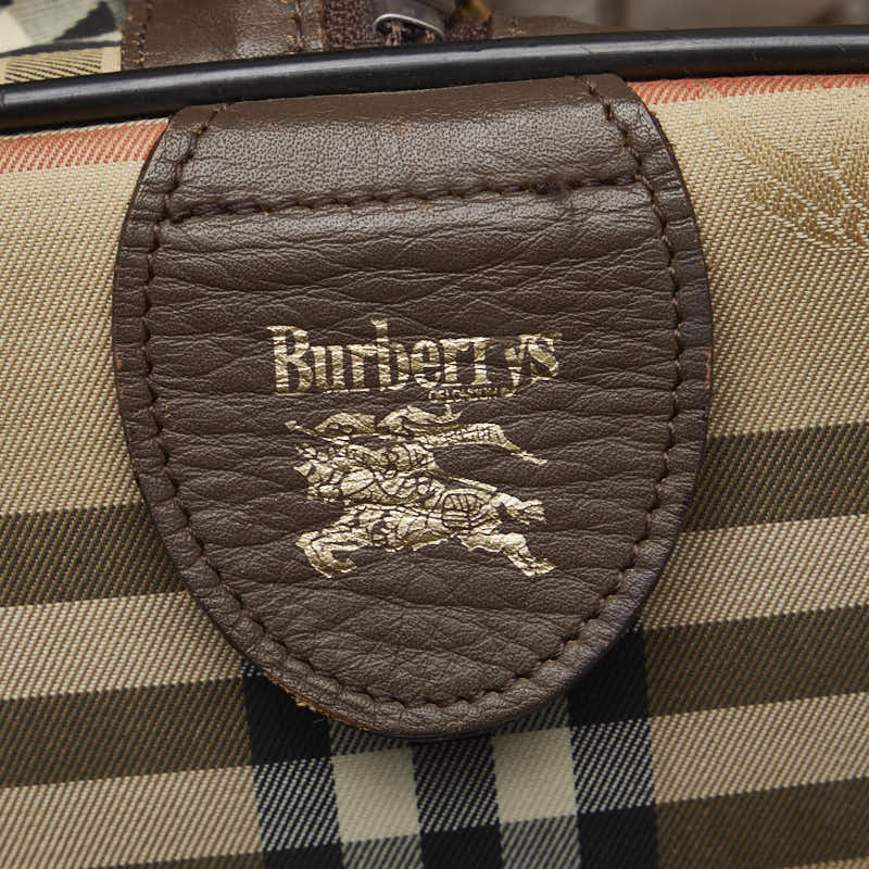 Burberry Nova Check Shadow Horse Canvas Leather Handbag in Very Good Condition