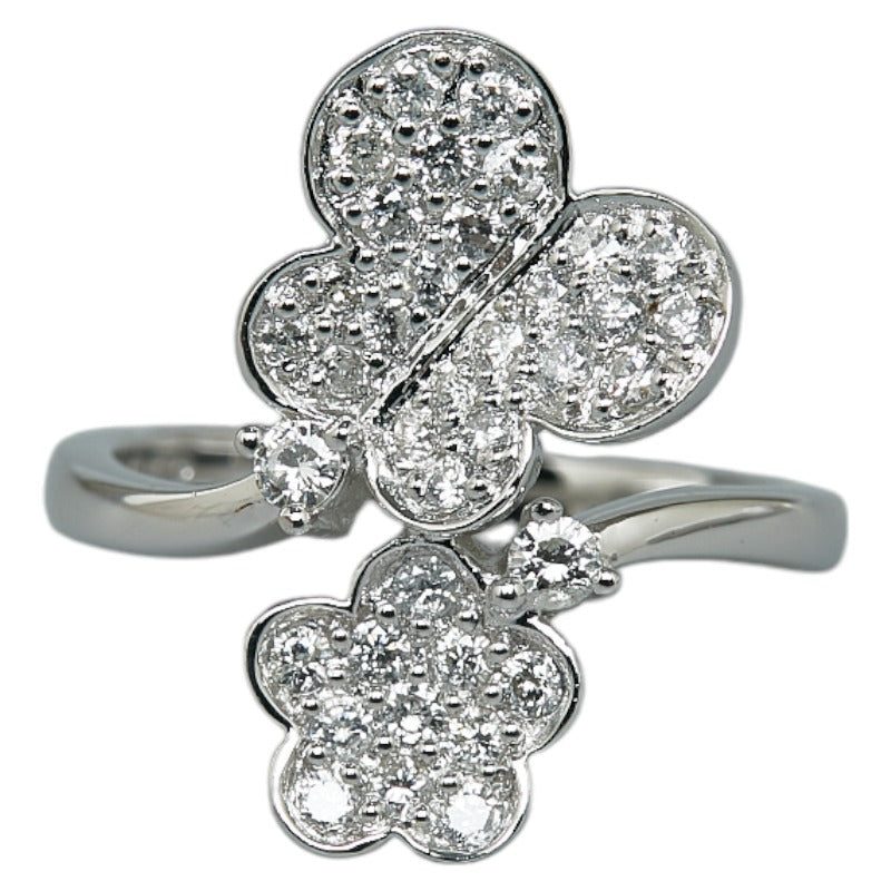 K18WG White Gold Diamond Clover Butterfly Ring in Great Condition