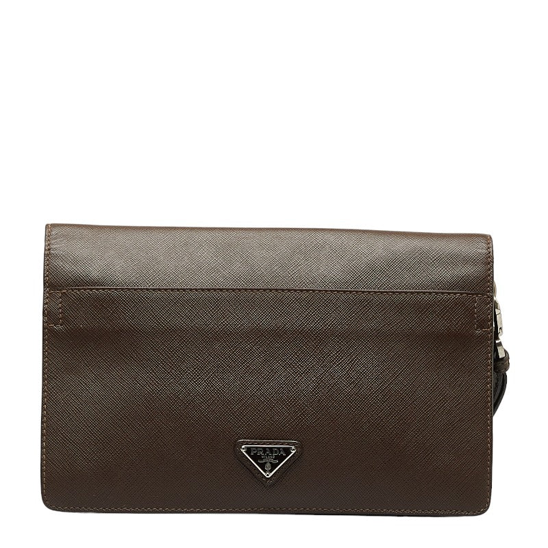 Prada Saffiano Leather Clutch Bag with Triangle Logo Plate in Very Good Condition