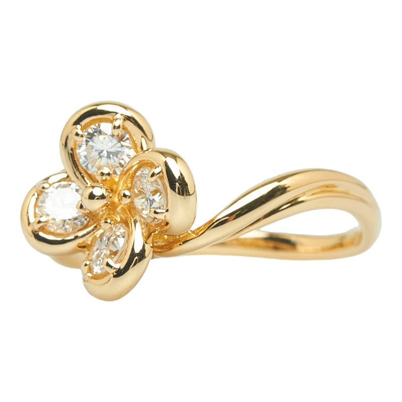 Women's Yellow Gold K18YG Clover Motif Ring with 0.52ct Diamond, Size 11 [Pre-Owned]