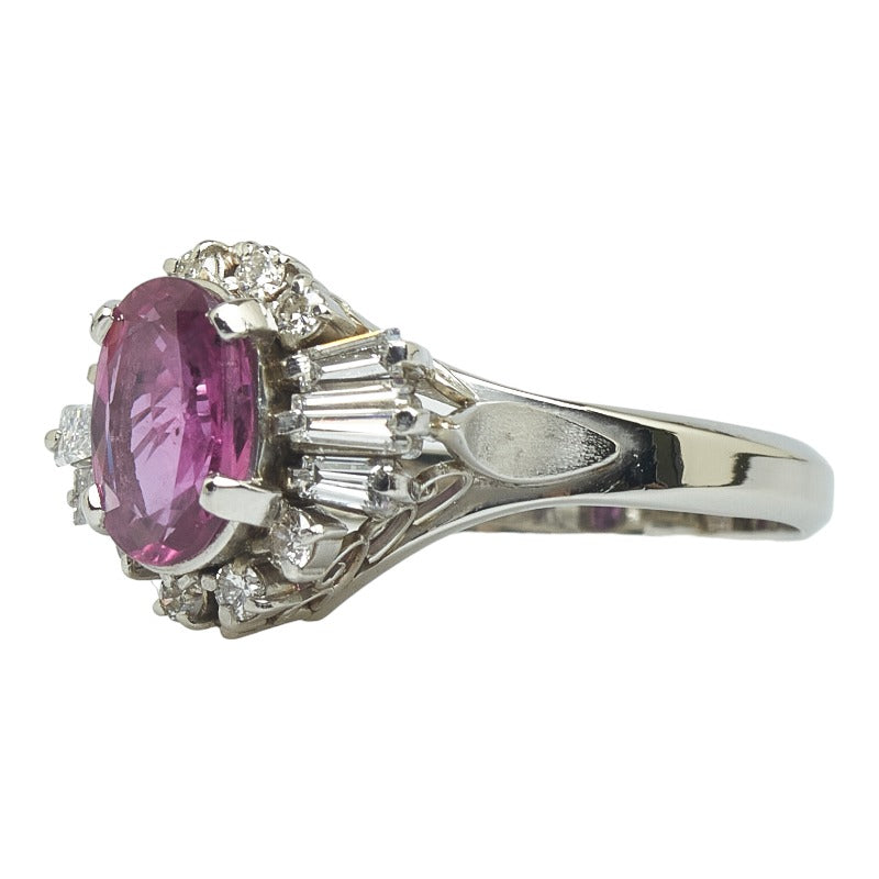 [LuxUness]  Ladies' Pt900 Platinum Ring with 1.57ct Pink Sapphire and 0.60ct Diamonds, Size 14.5 (Pre-owned) Metal Ring in Excellent condition