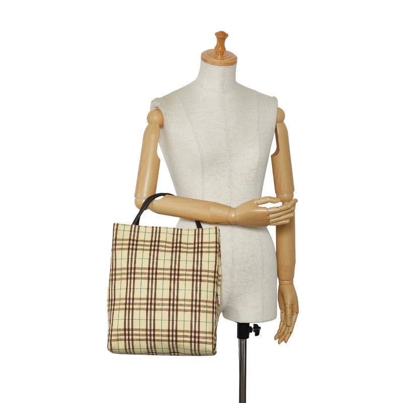 Burberry Check Canvas Leather Tote Bag