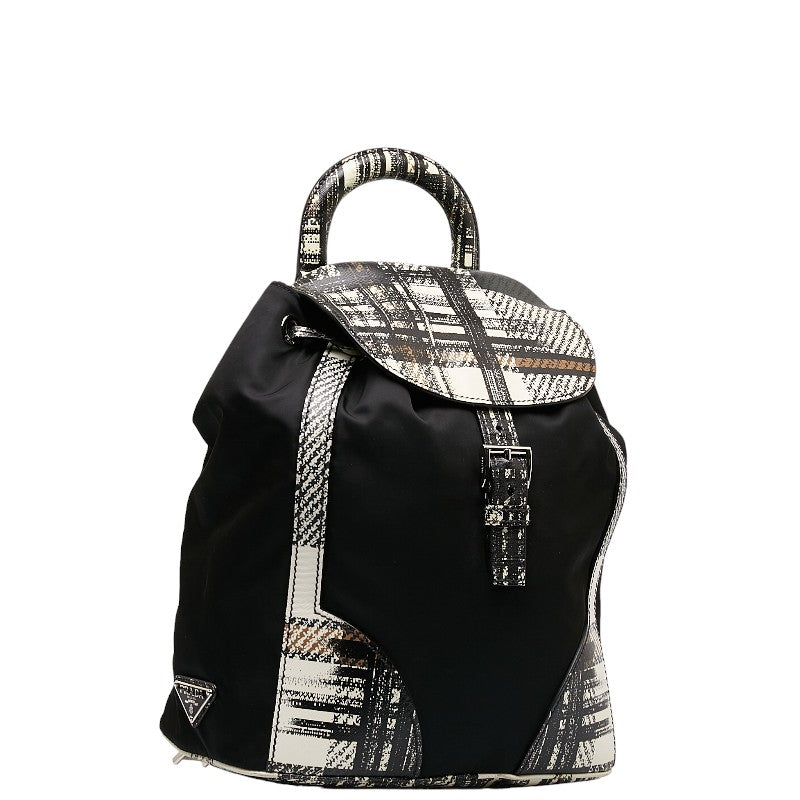 Prada Nylon Leather Tessuto Saffiano Checkered Backpack 1BZ038 in Good Condition