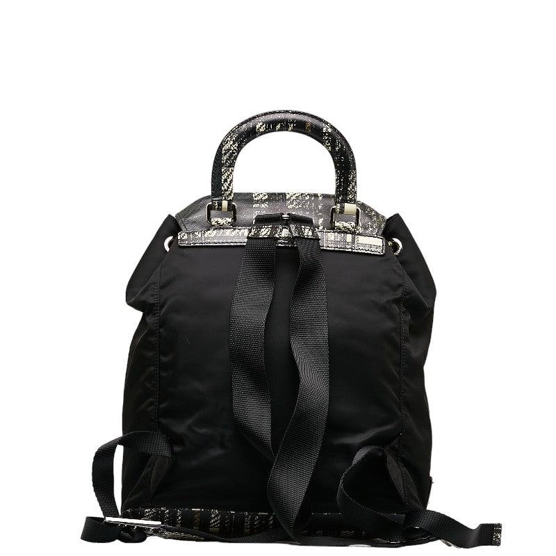 Prada Nylon Leather Tessuto Saffiano Checkered Backpack 1BZ038 in Good Condition