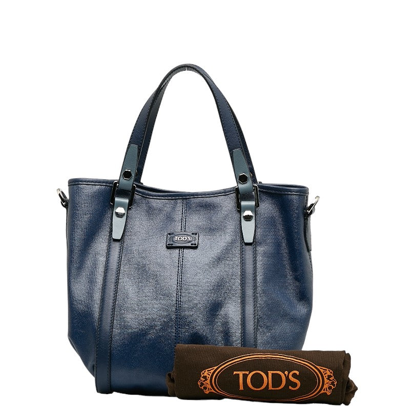 Tod's Mini Handbag Tote Bag Metallic Blue PVC Leather in Very Good Condition