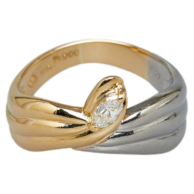 Ladies Ring in Platinum Pt900 and 18K Yellow Gold, Features 0.11ct Diamond - Size 6.5
