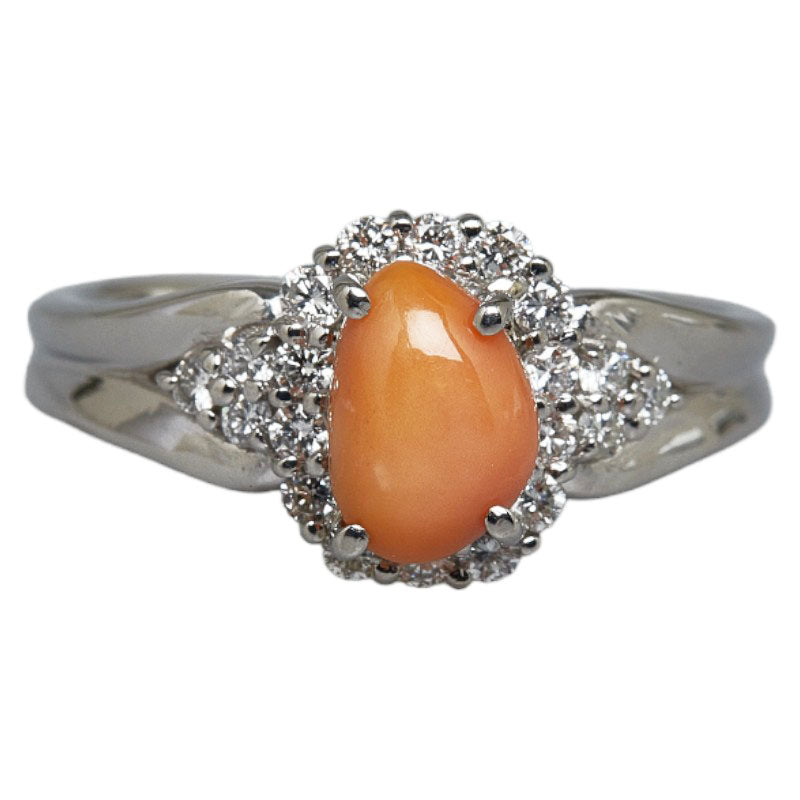 Pt900 Platinum Ring with 1.523ct Conch Pearl & 0.36ct Diamond for Women, size 13 - Pre-loved