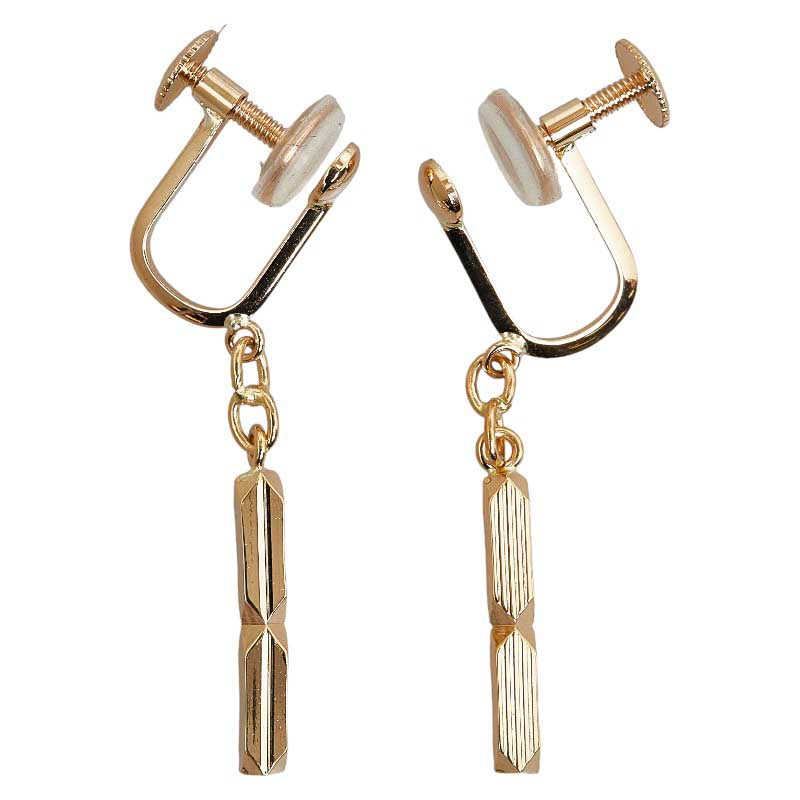 K18YG Yellow Gold Stick Earrings Clip-On in Excellent Condition