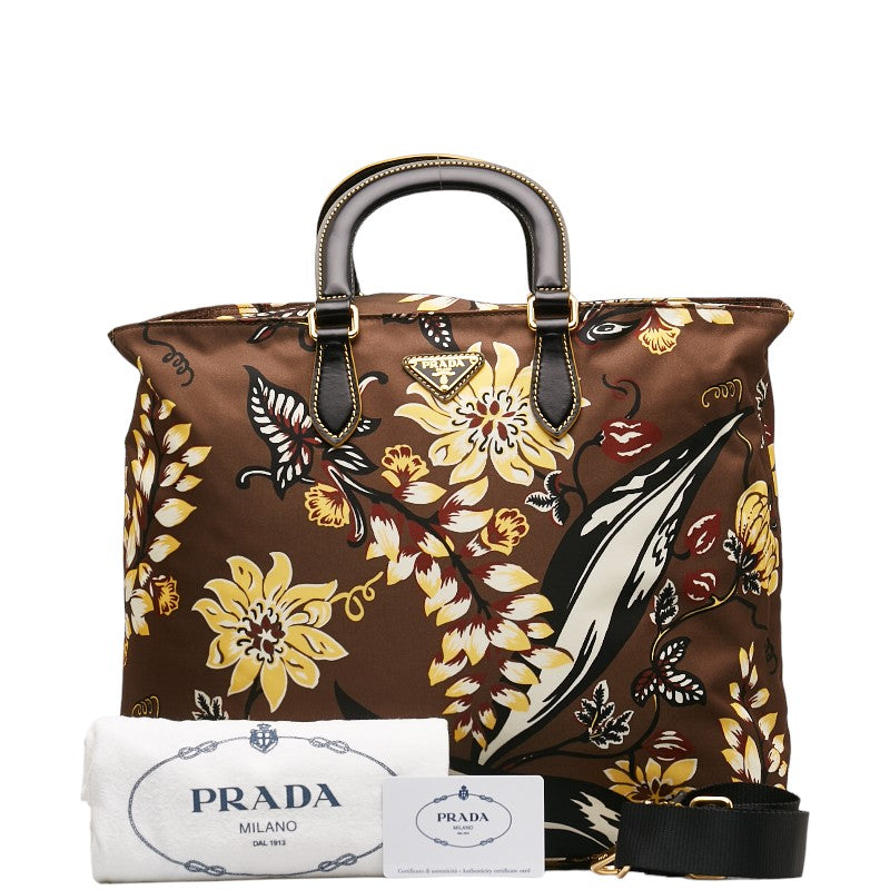 Prada Flower 2WAY Handbag Nylon Leather in Great Condition