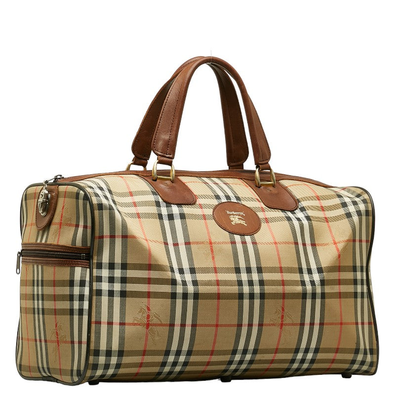 Burberry Nova Check Shadow Horse Canvas Leather Boston Bag in Very Good Condition