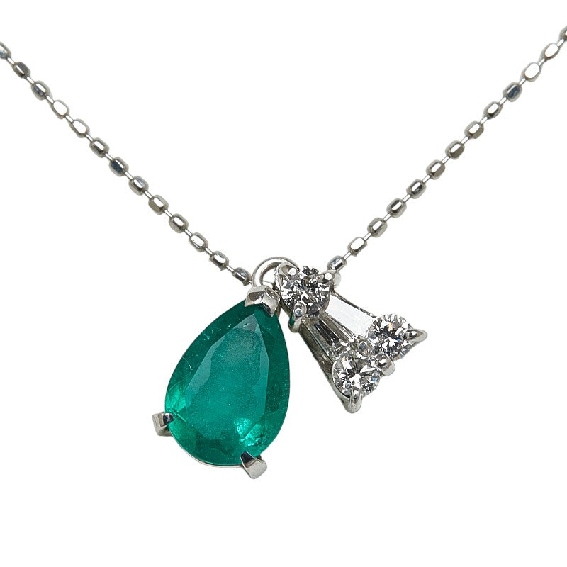 0.91ct Emerald & 0.23ct Diamond Pendant Necklace in Pt900 Platinum for Women (Pre-owned)