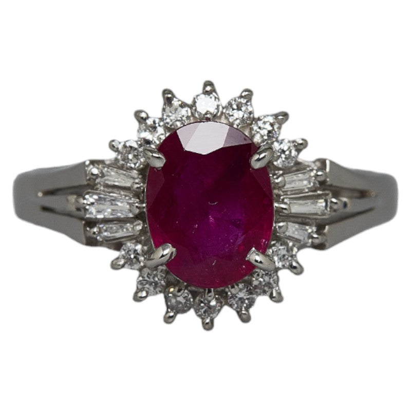 1.60ct Ruby & 0.25ct Diamond Ring in Pt900 Platinum for Women - Size 14 (Pre-owned)