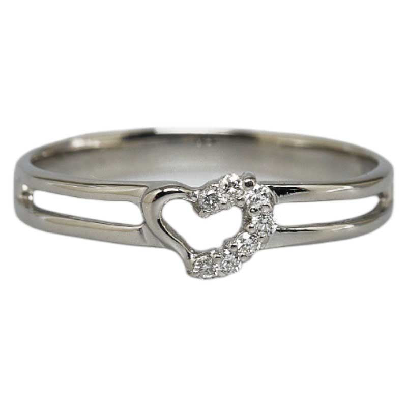 Platinum Pt900 Ladies Ring with Open Heart Design and 0.05ct Diamond [Used]