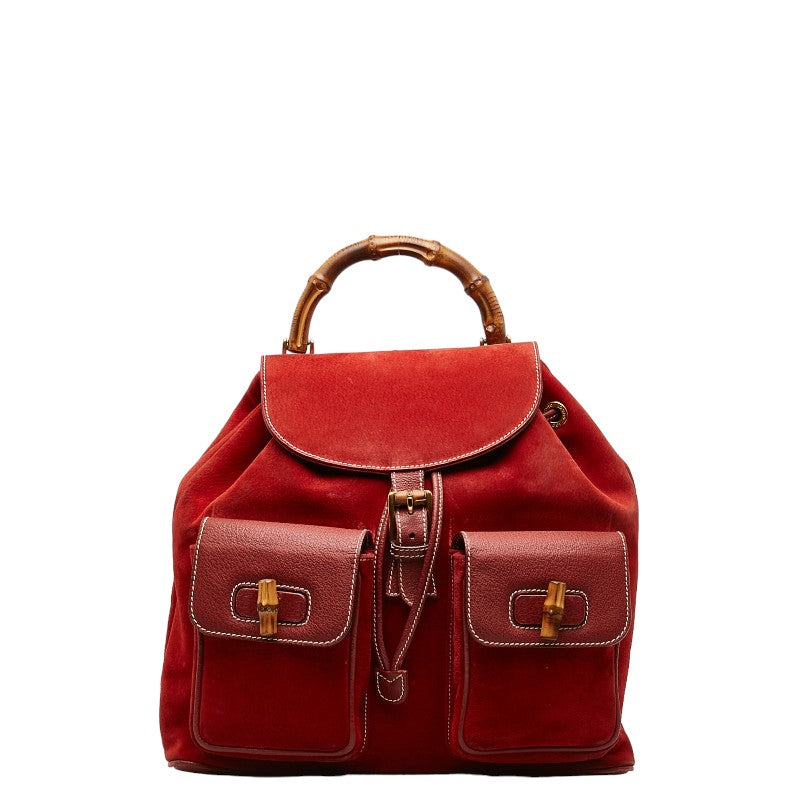 Gucci Suede Leather Bamboo Backpack 003580016 Red in Very Good Condition