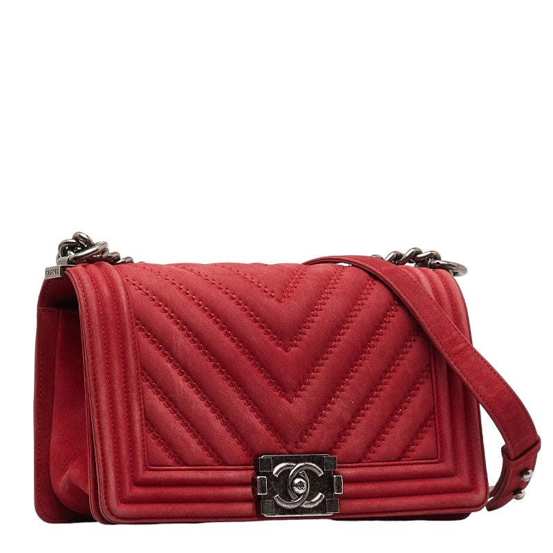 Chanel Suede Boy Chain Shoulder Bag Red