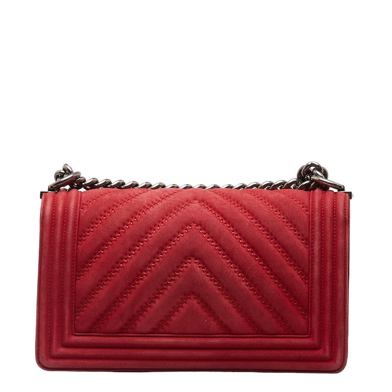 Chanel Suede Boy Chain Shoulder Bag Red