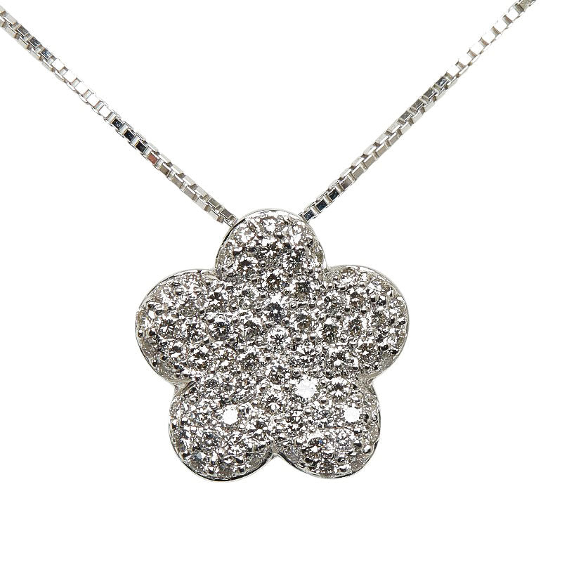 0.70ct Diamond Flower Pave Necklace in K18WG White Gold for Women (Pre-owned)