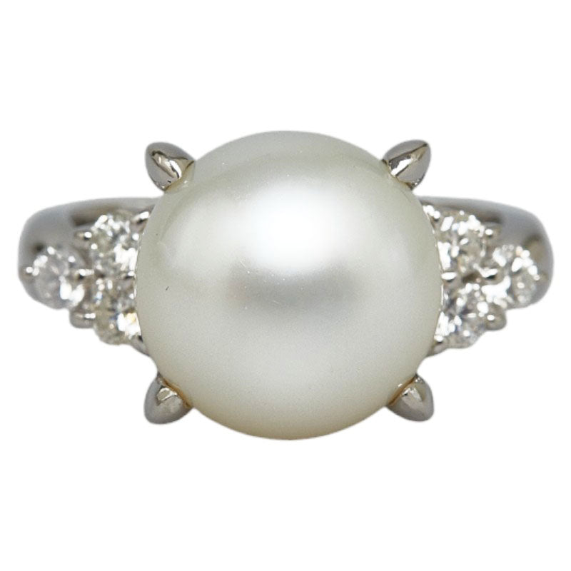 Platinum Pt900 Ring with 11.3mm White Pearl and 0.30ct Diamond for Women