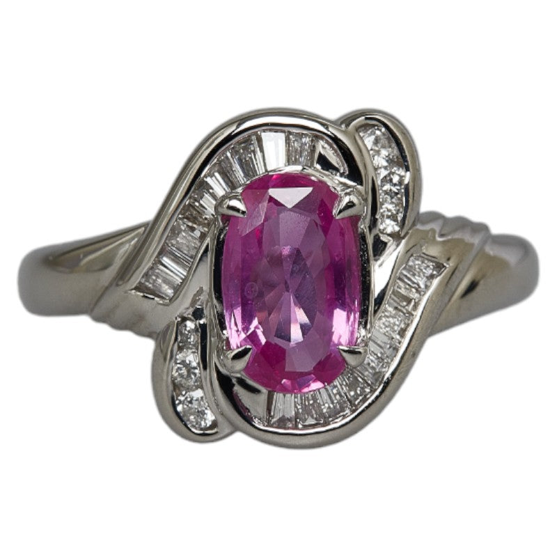 1.40ct Pink Sapphire & 0.35ct Diamond Ring in Pt900 Platinum for Women - Size 13.5 (Pre-owned)