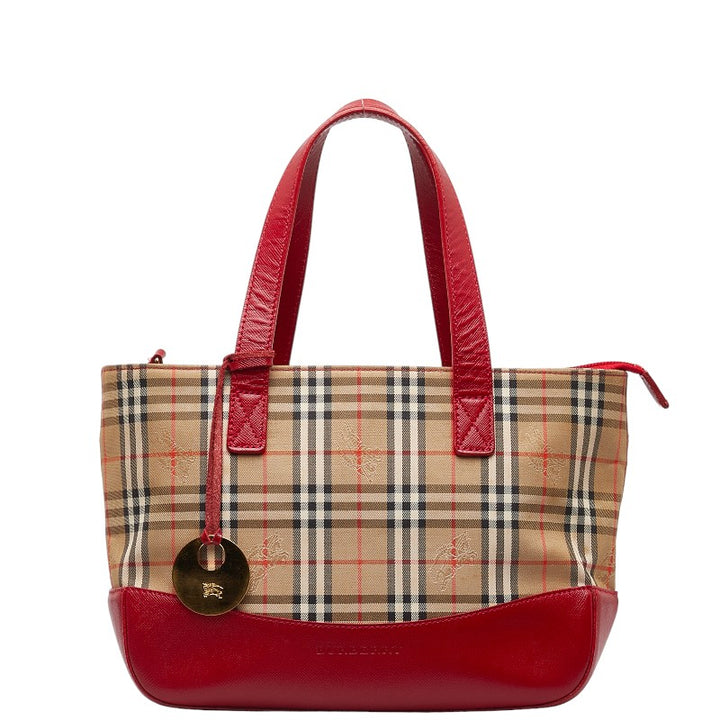 Burberry Nova Check Shadow Horse Canvas Leather Tote Bag in Great Condition