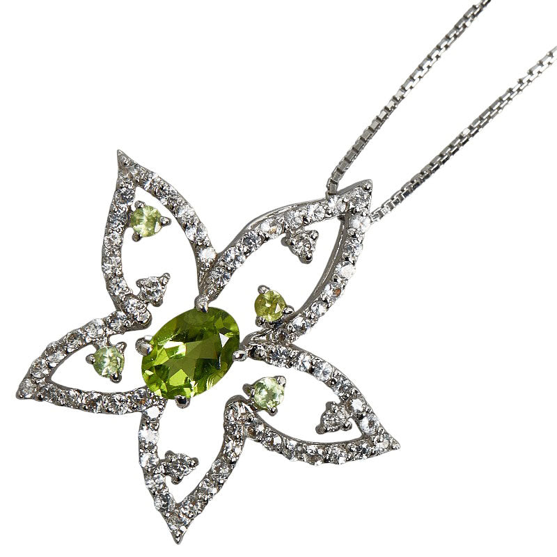 K18WG White Gold Peridot Flower Necklace in Great Condition