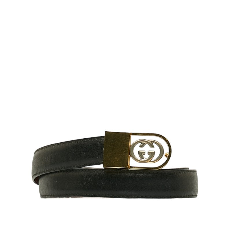 Gucci GG Belt Black Leather Gold Plated 62-72cm in Very Good Condition