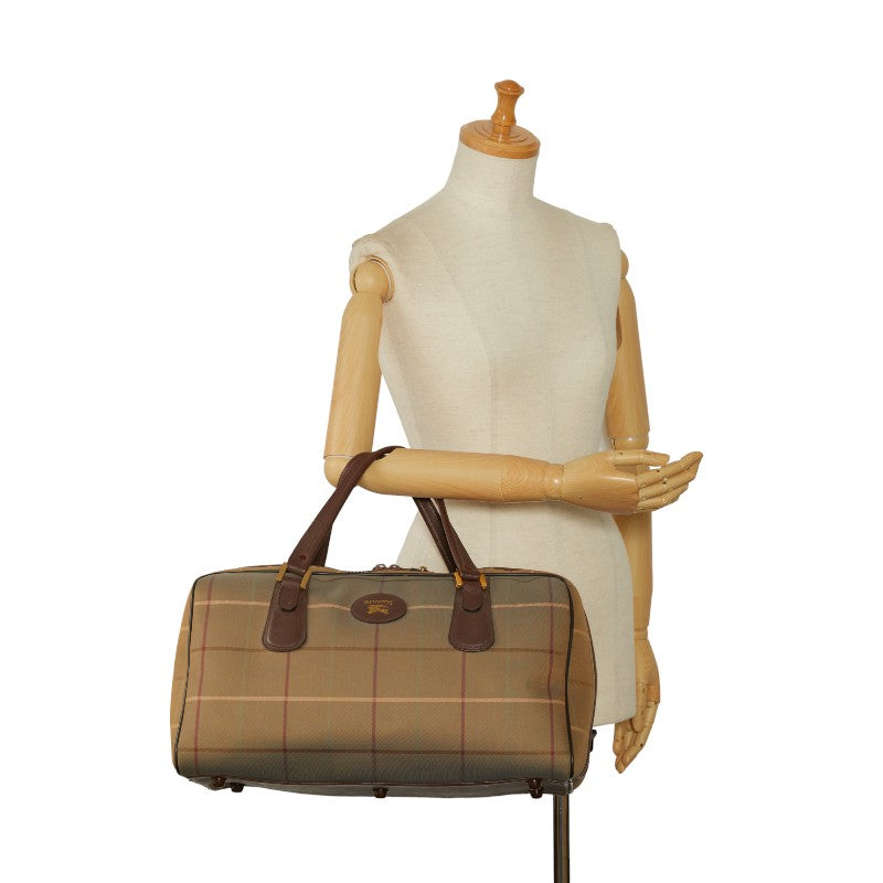 Burberry Check Canvas Leather Boston Bag