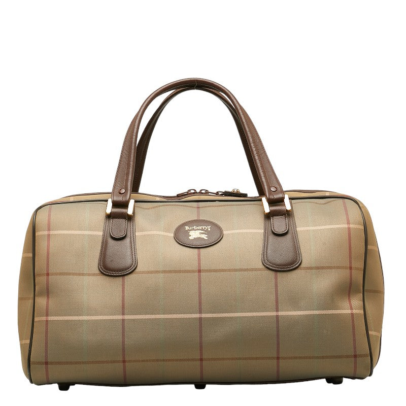 Burberry Canvas Leather Check Boston Bag in Good Condition