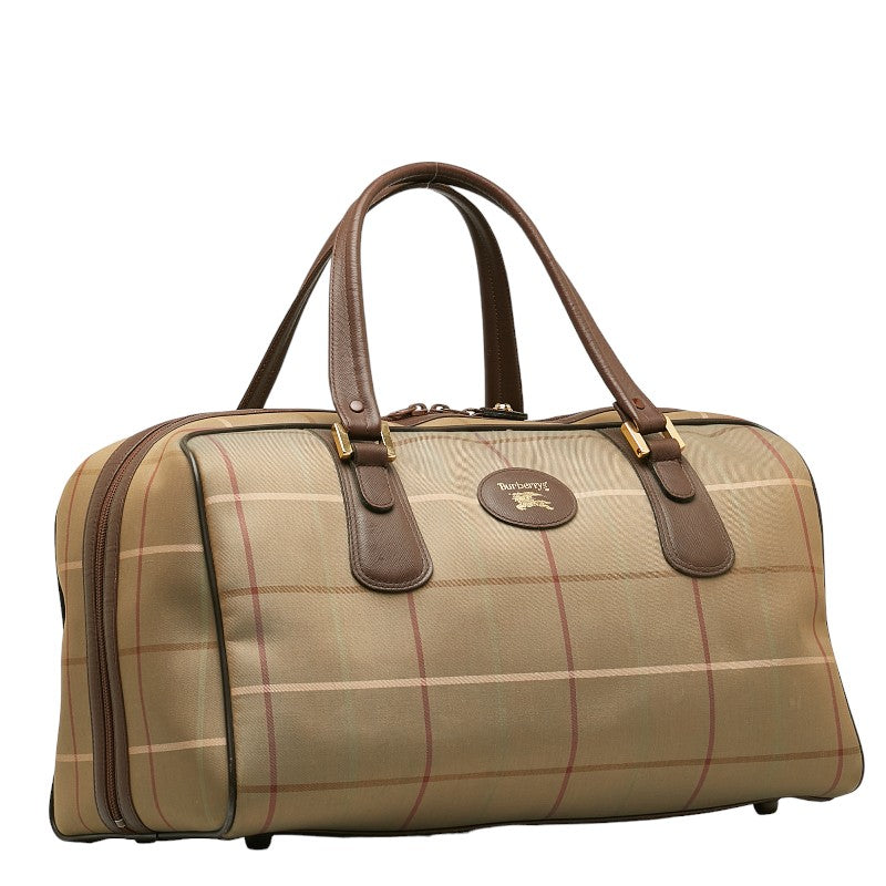 Burberry Canvas Leather Check Boston Bag in Good Condition