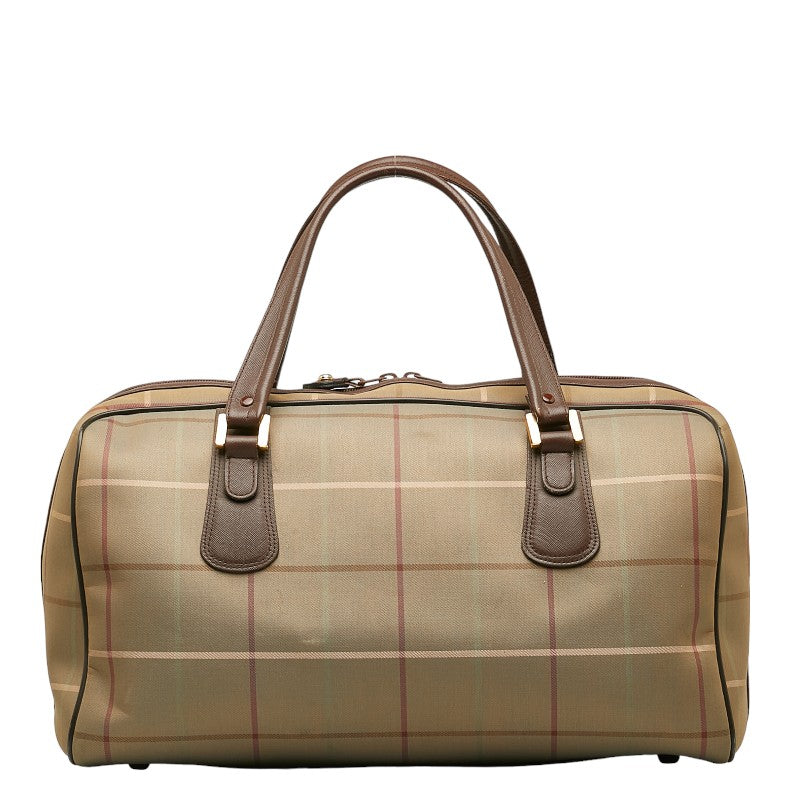 Burberry Canvas Leather Check Boston Bag in Good Condition