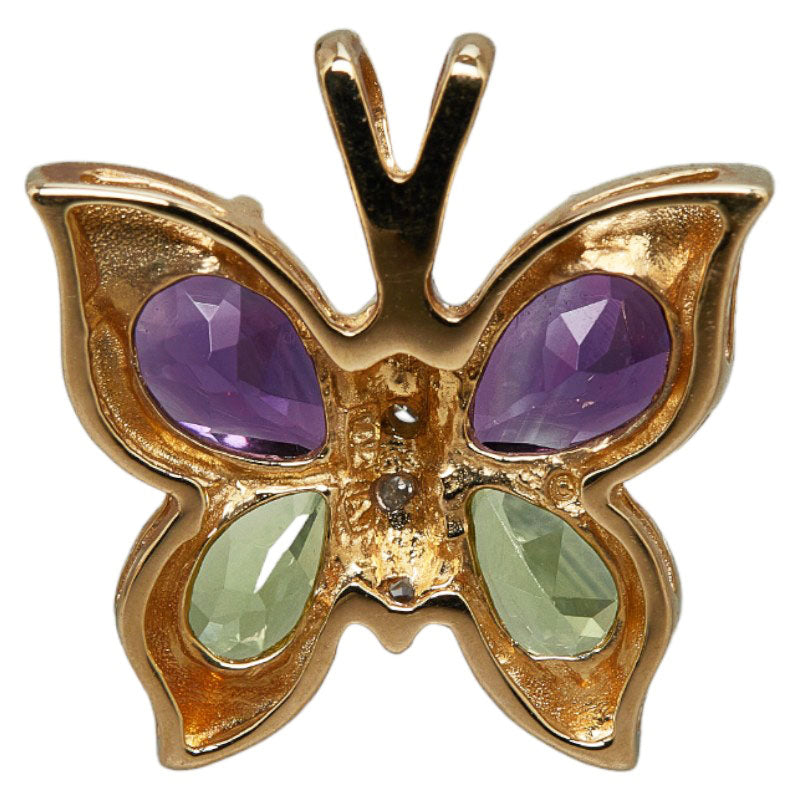 14K Yellow Gold (K14YG) Pendant with Diamond, Amethyst, and Peridot, Butterfly Design for Women