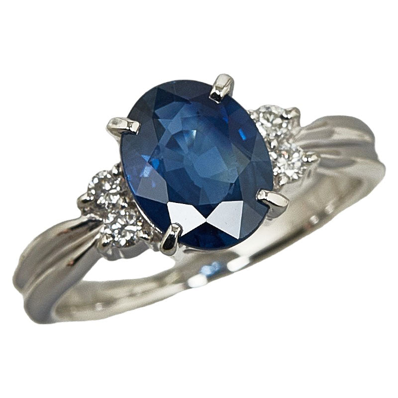 Pt900 Platinum Sapphire 1.79ct Diamond 0.11ct Oval Ring