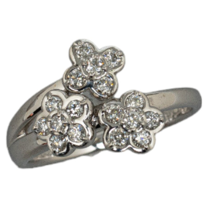 K18WG White Gold Diamond Flower Ring 11 in Great Condition