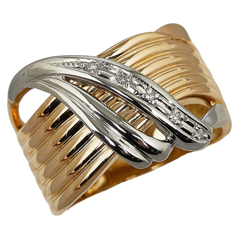 K18YG Yellow Gold Pt900 Platinum Diamond Wave Ring 9.5