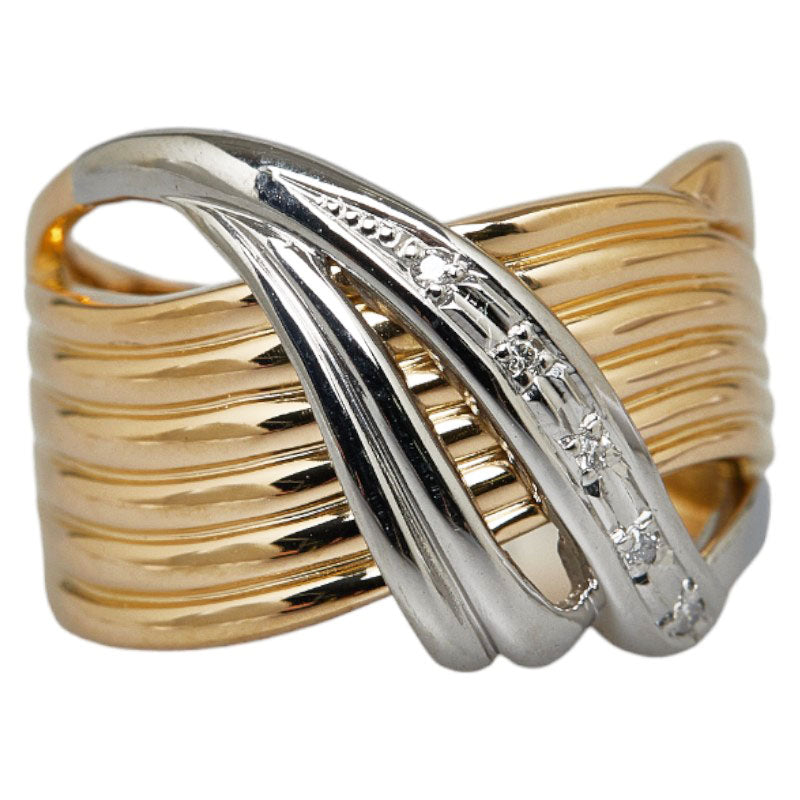 Ladies' K18YG Yellow Gold Wave Ring with Pt900 Platinum and 0.02ct Diamond (Used)