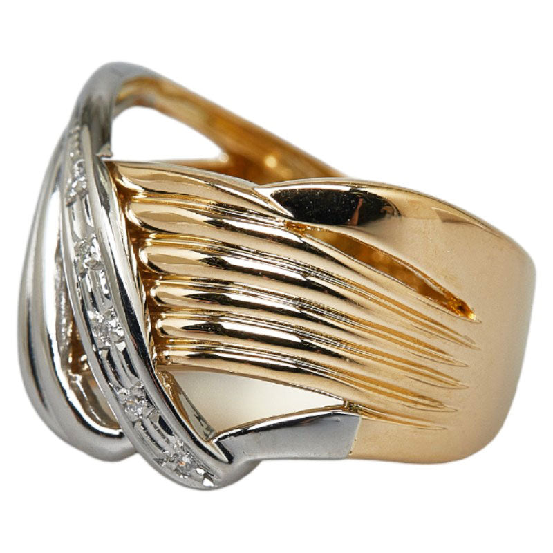 K18YG Yellow Gold Pt900 Platinum Diamond Wave Ring 9.5