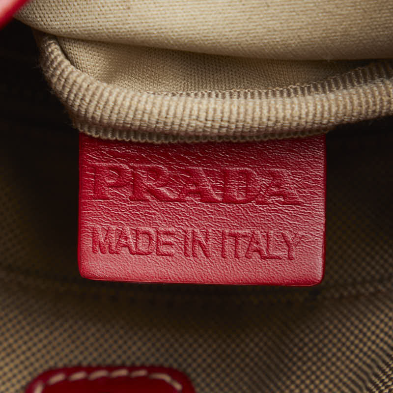 Prada Canvas Leather Logo Jacquard Crossbody Bag in Good Condition