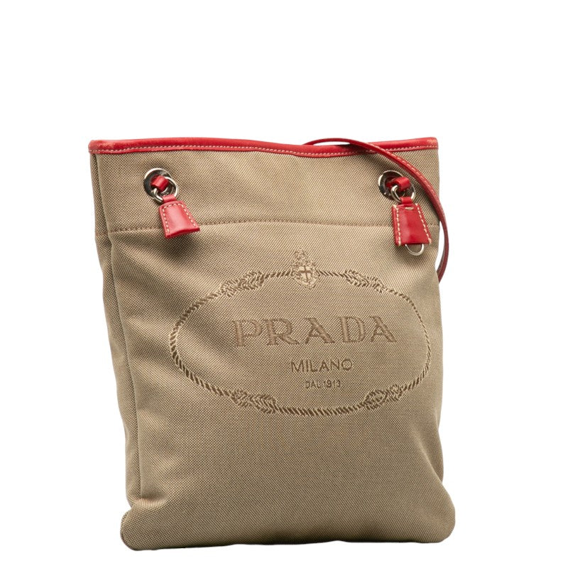 Prada Canvas Leather Logo Jacquard Shoulder Bag