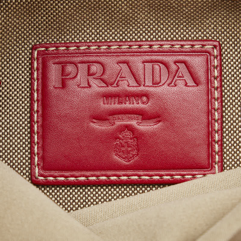 Prada Canvas Leather Logo Jacquard Crossbody Bag in Good Condition