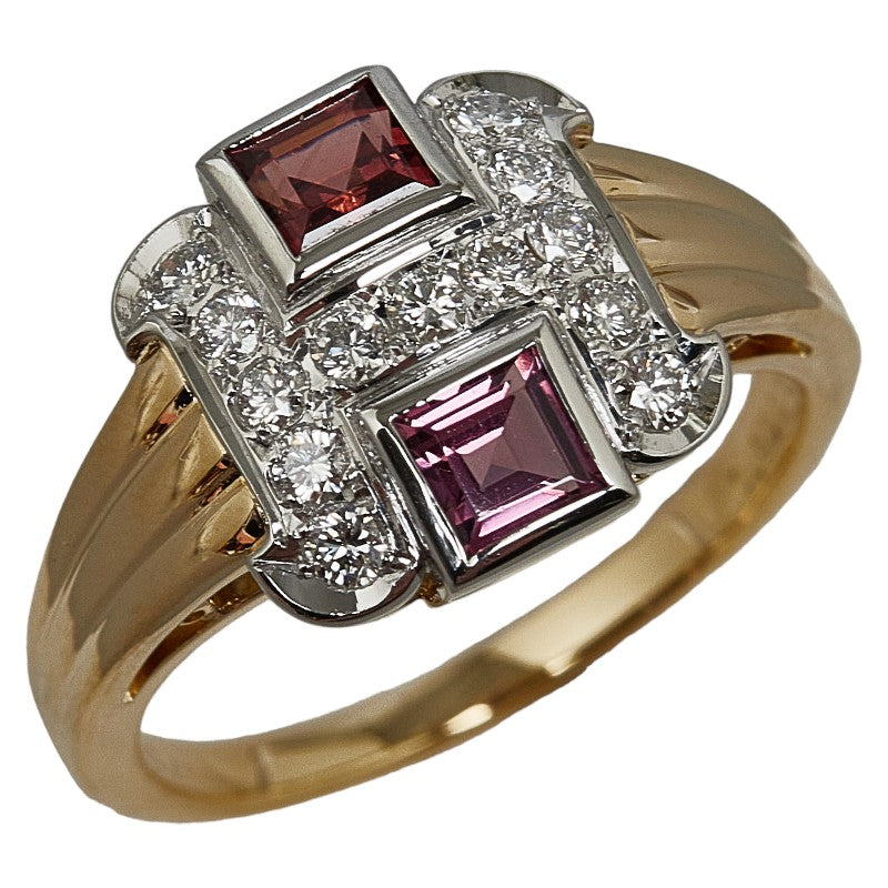 Mikimoto K20YG Yellow Gold Pt900 Platinum Garnet 0.86ct Diamond 0.26ct Ring in Excellent Condition