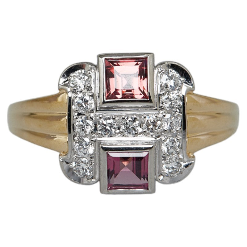 Mikimoto K20YG Yellow Gold Pt900 Platinum Garnet 0.86ct Diamond 0.26ct Ring in Excellent Condition