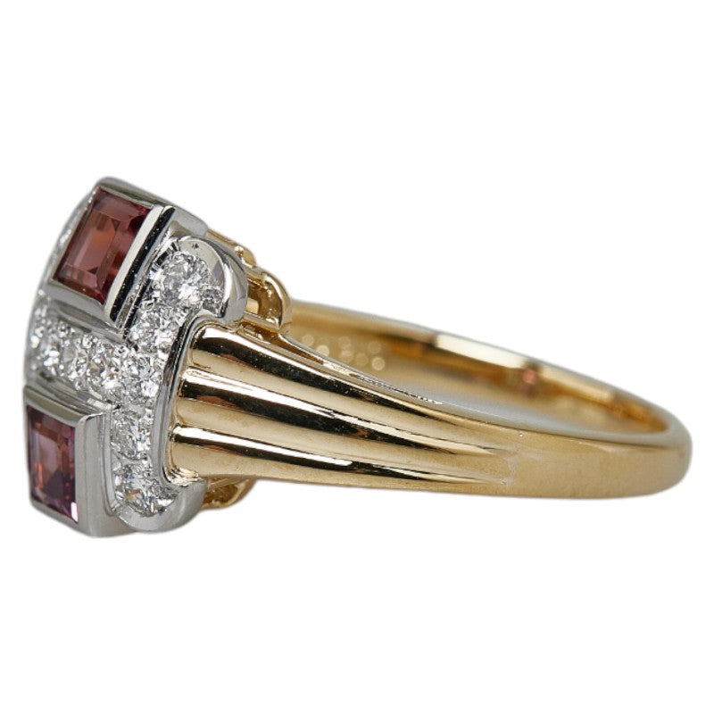 Mikimoto K20YG Yellow Gold Pt900 Platinum Garnet 0.86ct Diamond 0.26ct Ring in Excellent Condition