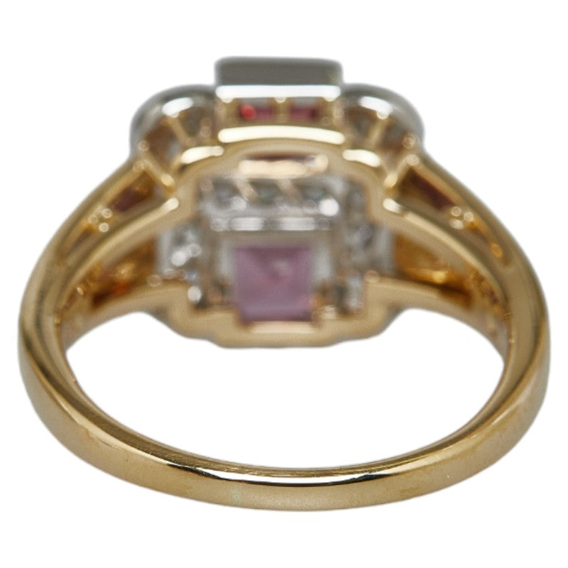 Mikimoto K20YG Yellow Gold Pt900 Platinum Garnet 0.86ct Diamond 0.26ct Ring in Excellent Condition