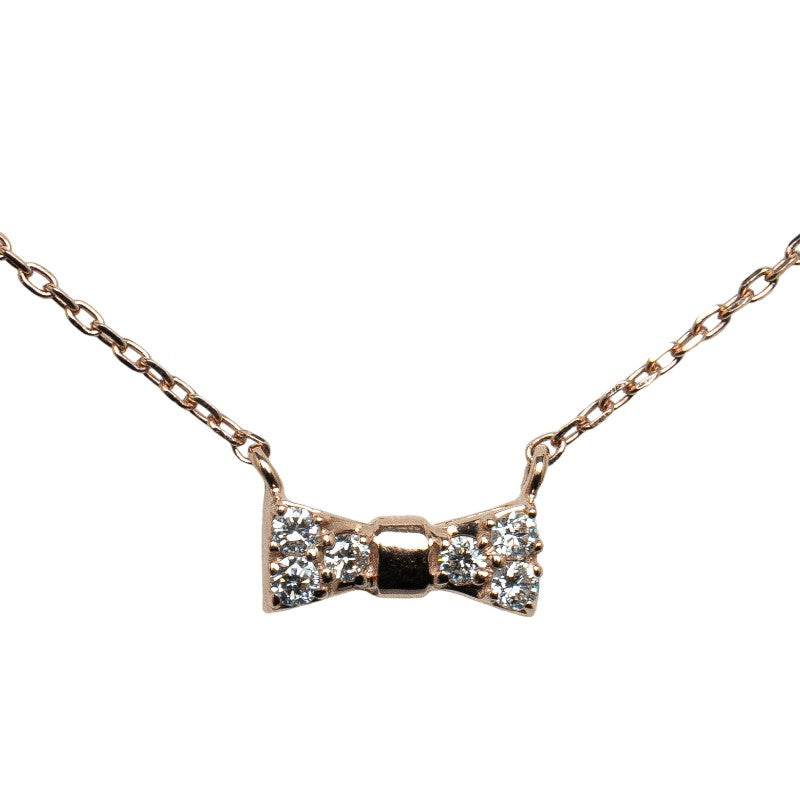 K10PG Pink Gold Diamond Ribbon Motif Necklace for Ladies
