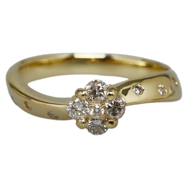 K18YG Yellow Gold 0.32ct Diamond Flower Ring for Ladies