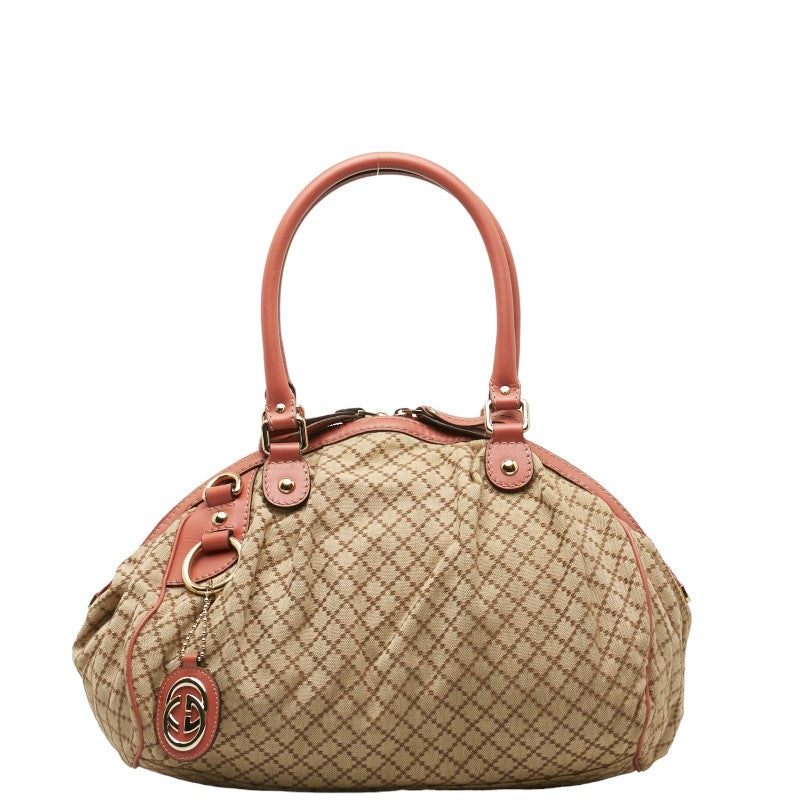 Gucci Diamante Sukey Canvas Leather Handbag 223974 in Very Good Condition