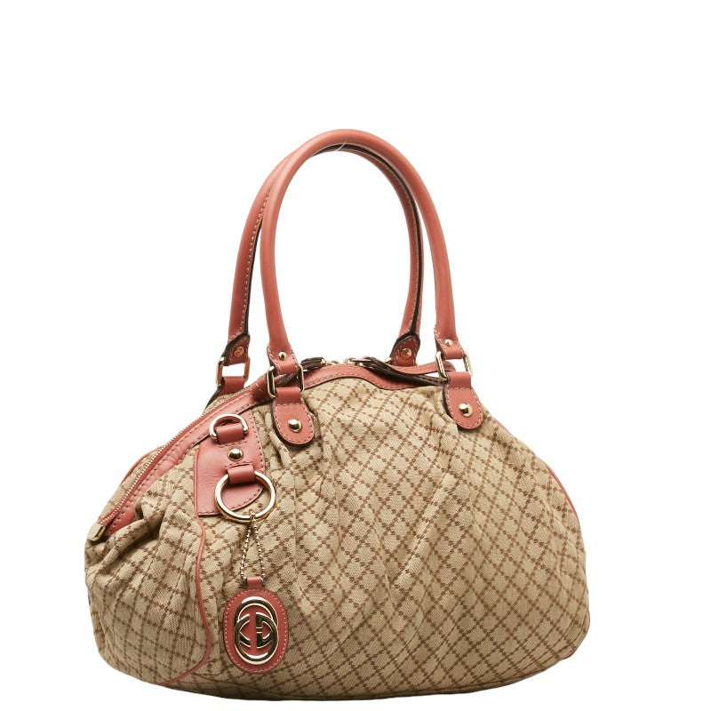 Gucci Diamante Sukey Canvas Leather Handbag 223974 in Very Good Condition