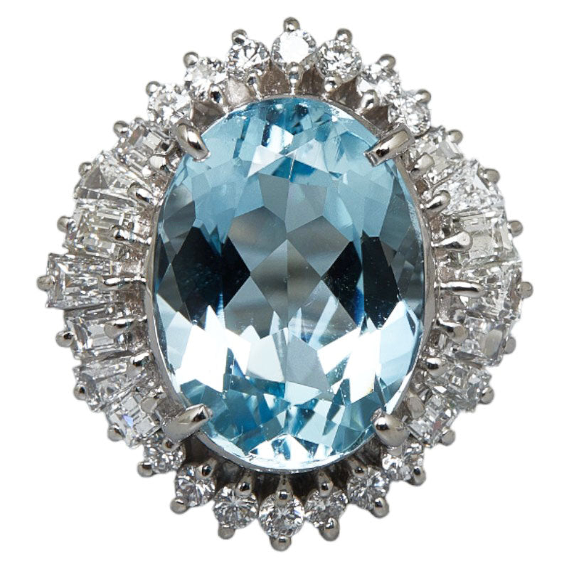 Platinum Pt900 Women's Ring with 5.147ct Aquamarine and 1.14ct Diamond - Size 12 (Pre-owned)