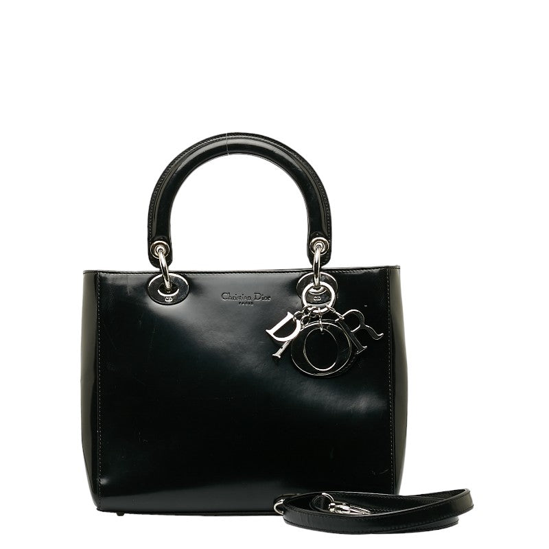 Dior Medium Patent Leather Lady Dior Leather Handbag in Good condition