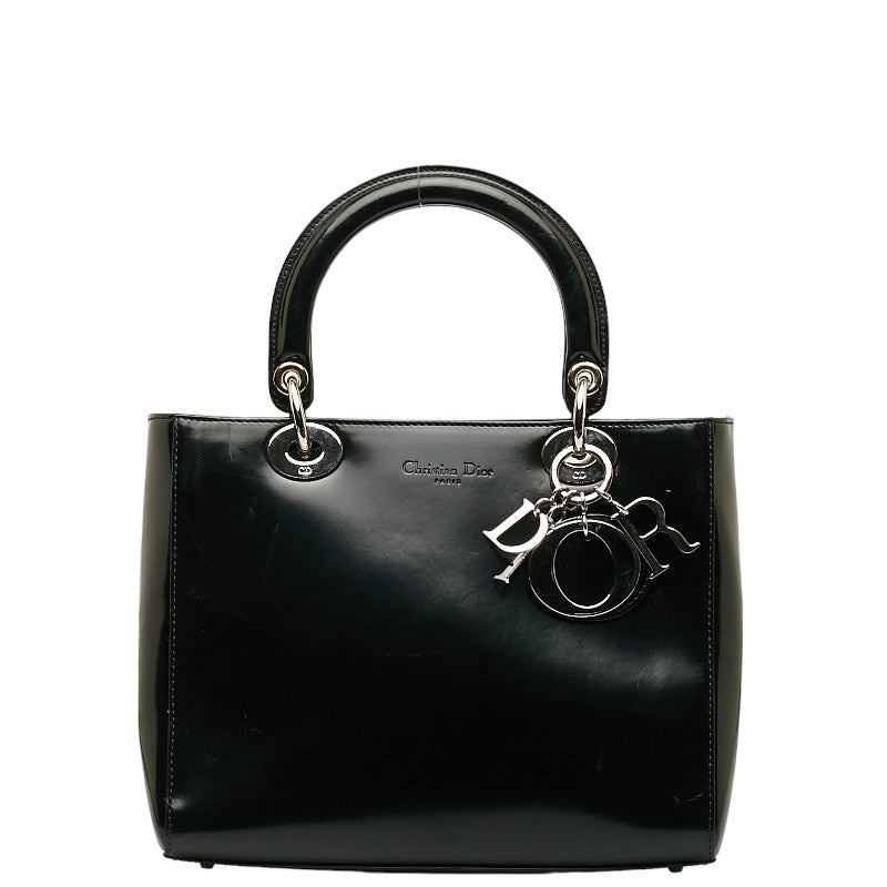 Dior Medium Patent Leather Lady Dior Leather Handbag in Good condition
